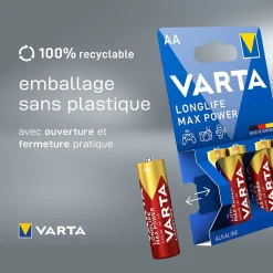 Pile alcaline AA (LR6) Varta Long-life Max Power, lot de 4