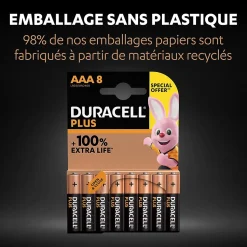 Pile alcaline AAA (LR03) Duracell Plus, lot de 18
