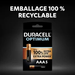 Pile alcaline AAA (LR03) Duracell Optimum, lot de 5