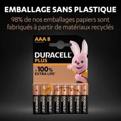 Pile alcaline AAA (LR03) Duracell Plus, lot de 8