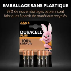 Pile alcaline AAA (LR03) Duracell Plus, lot de 6