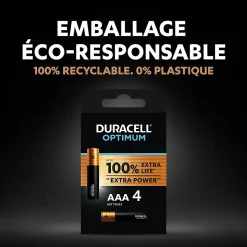 Pile alcaline AAA (LR03) Duracell Optimum, lot de 4