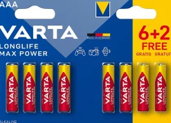 Pile alcaline AAA (LR03) Varta Max Tech, lot de 6 + 2 gratuites
