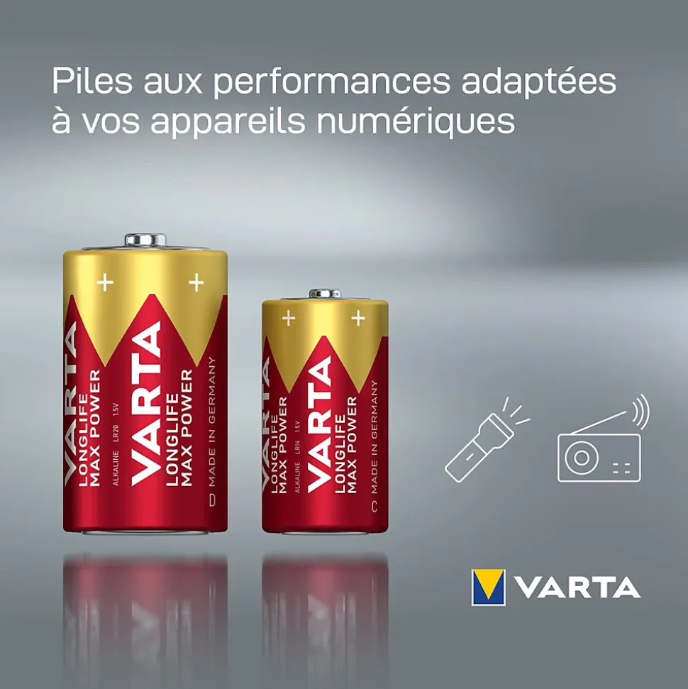 Pile alcaline C (LR14) Varta Long-life Max Power C, lot de 2