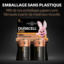 Pile alcaline D (LR20) Duracell Plus, lot de 2