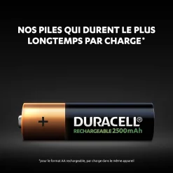 Pile rechargeable AA (LR6) Duracell 2500Mah, lot de 4