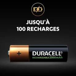 Pile rechargeable AA (LR6) Duracell 2500Mah, lot de 4