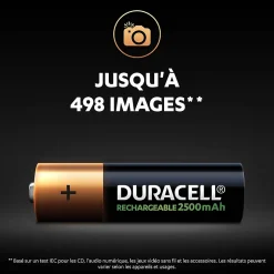 Pile rechargeable AA (LR6) Duracell 2500Mah, lot de 4
