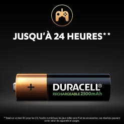 Pile rechargeable AA (LR6) Duracell 2500Mah, lot de 4
