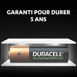 Pile rechargeable AA (LR6) Duracell 2500Mah, lot de 4
