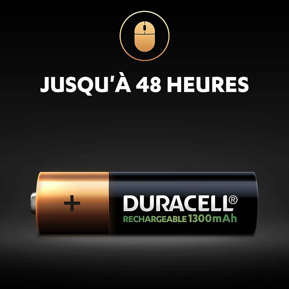 Pile rechargeable AA (LR6) Duracell 1300Mah, lot de 4