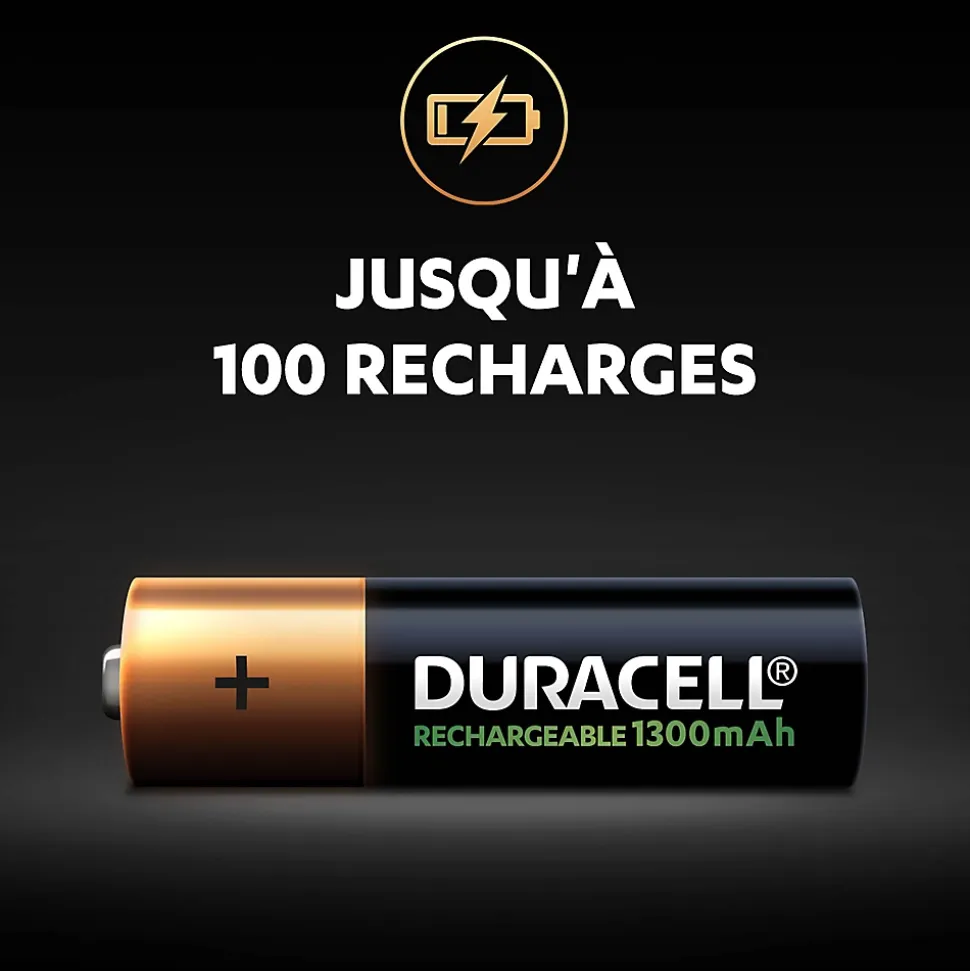 Pile rechargeable AA (LR6) Duracell 1300Mah, lot de 4