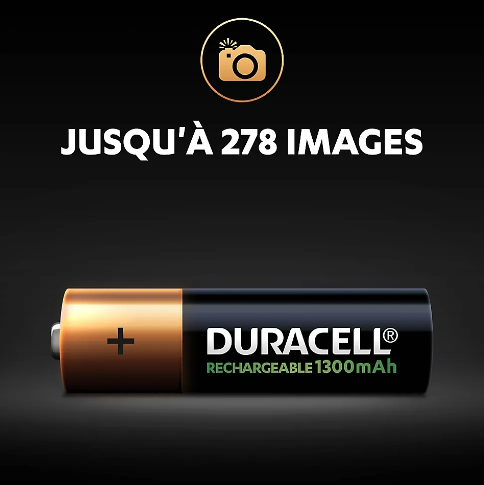 Pile rechargeable AA (LR6) Duracell 1300Mah, lot de 4