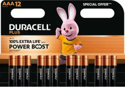 Piles alcaline AAA LR3 Duracell Plus Powerboost - lot de 12