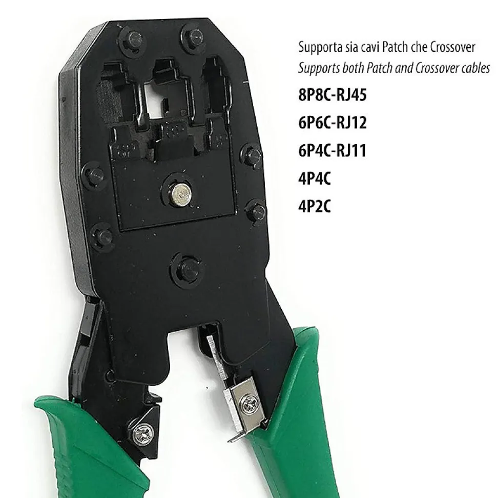 Pince à sertir 3 en 1. Pour connecteurs RJ45, RJ11, RJ12. Vert
