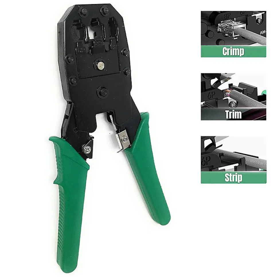 Pince à sertir 3 en 1. Pour connecteurs RJ45, RJ11, RJ12. Vert