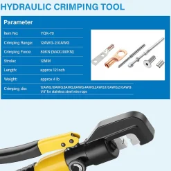 Pince à Sertir Hydraulique 10T avec 9 Matrices Hexagonales Course 12mm