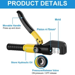 Pinces à Sertir Hydrauliques 10T avec 9 Matrices Hexagonales, Course de 12mm