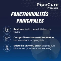 PipeCure Presscare, Kit de 2 Diametres Alesoirs PVC pour Piscinistes en Aluminium Anodise, Lame en carbure disponible