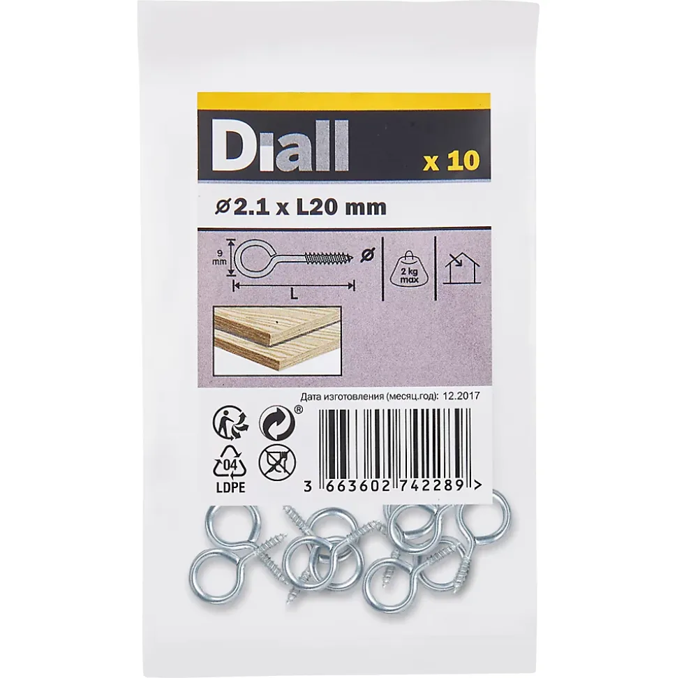 Piton à vis en acier zingué 20x11 mm - 10 pièces