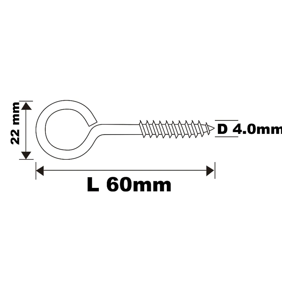 Piton à vis en acier zingué 60x27 mm - 6 pièces