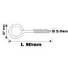 Piton à vis longs en acier zingué 90x32 mm - 5 pièces