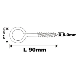 Piton à vis longs en acier zingué 90x32 mm - 5 pièces