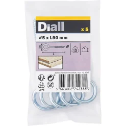Piton à vis longs en acier zingué 90x32 mm - 5 pièces