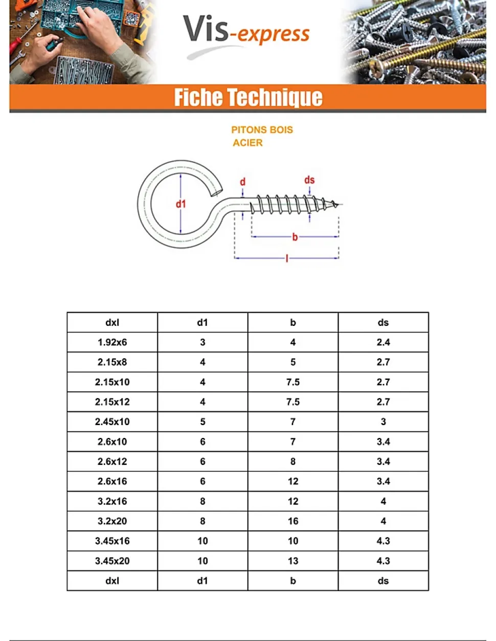 Piton Bois 6X30 Acier zingué - 10 pièces