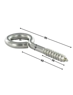 Piton Bois 6X60 Filetée sur 36 Longueur total 90 Oeil 18 Inox A2 - 1 pièce