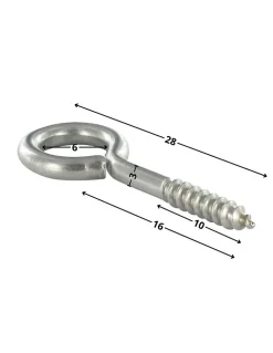 Piton Bois 3X16 Filetée sur 10 Longueur total 28 Oeil 6 Inox A2 - 10 pièces