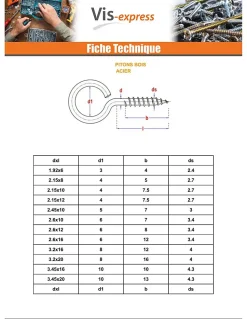 Piton Bois 4X30 Oeil 12 Acier zingué - 100 pièces