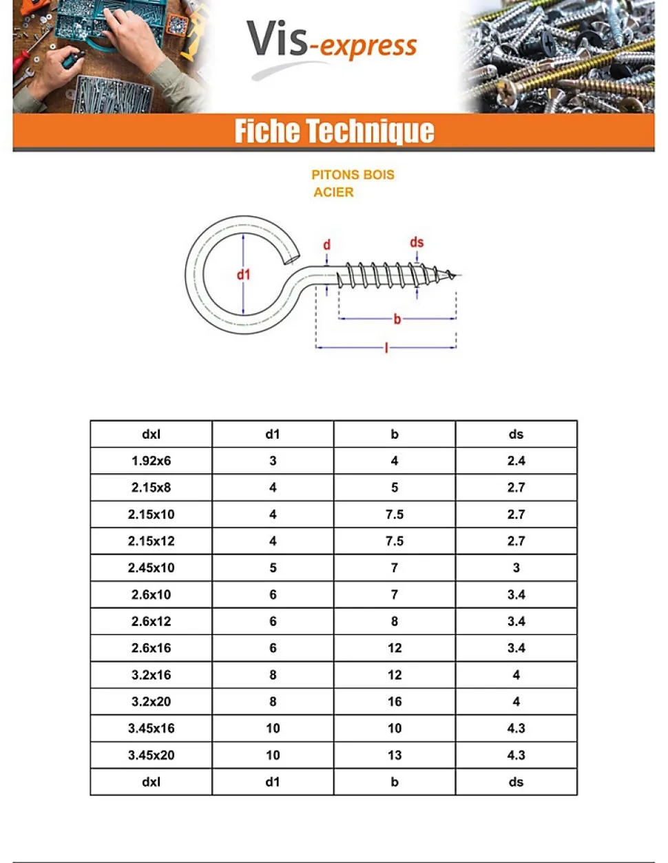 Piton Bois 4X30 Oeil 12 Acier zingué - 100 pièces