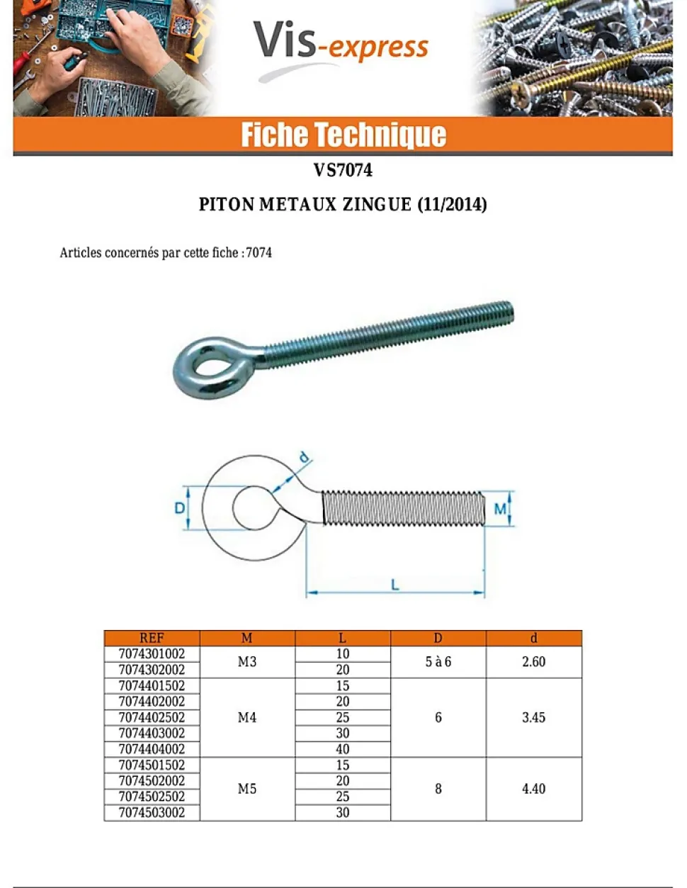 Piton Métaux M8X100 Diamètre Oeil 10 à 12 Acier zingué - 1 pièce