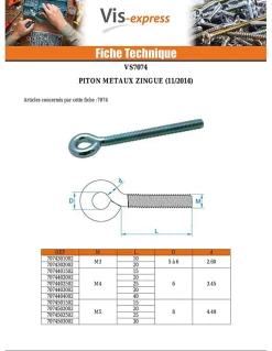 Piton Métaux M8X30 Diamètre Oeil 10 à 12 Acier zingué - 10 pièces