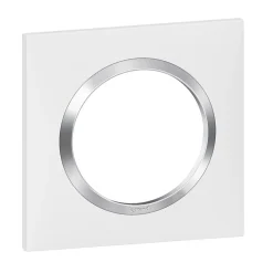 Plaque de finition 1 poste Legrand Dooxie 6 008 41 coloris blanc mat avec bague effet chrome l.87 x P.10 x H.87 mm