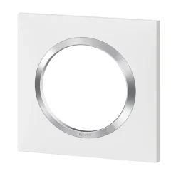 Plaque de finition 1 poste Legrand Dooxie 6 008 41 coloris blanc mat avec bague effet chrome l.87 x P.10 x H.87 mm