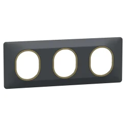 Plaque de finition 3 postes Schneider Electric Ovalis S340706E coloris anthracite avec liseré laiton l.229 x P.10 x H.87 mm