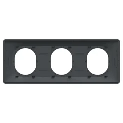 Plaque de finition 3 postes Schneider Electric Ovalis S340706E coloris anthracite avec liseré laiton l.229 x P.10 x H.87 mm
