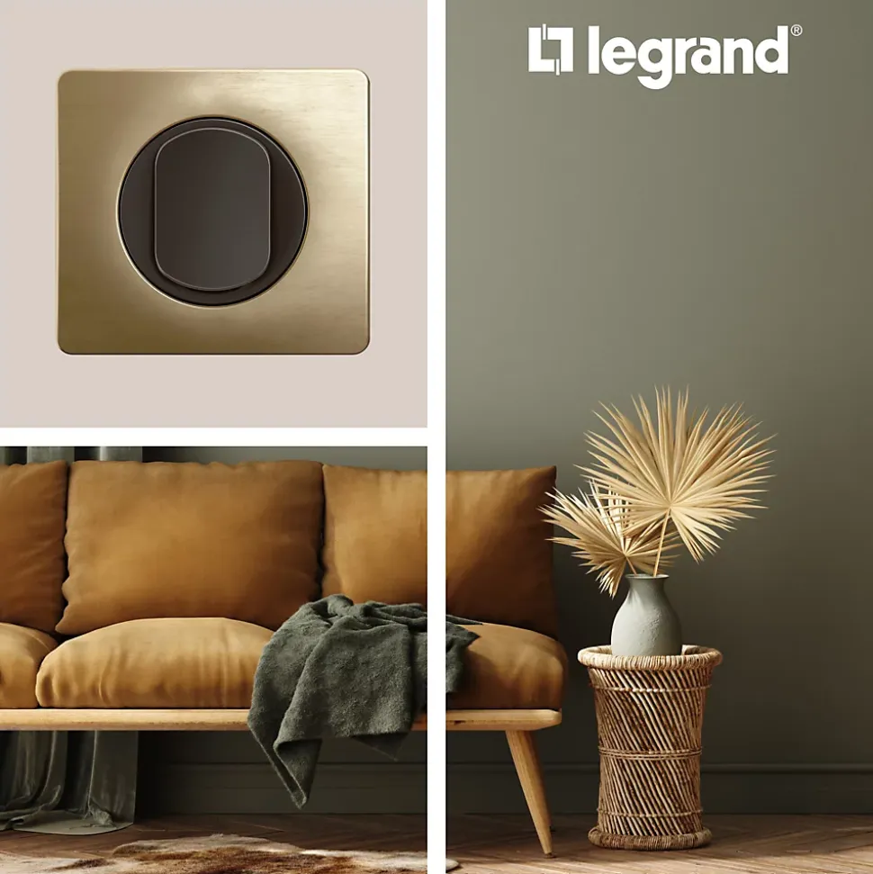 Plaque de finition 1 poste Legrand Céliane CP1621 coloris bronze satiné l.90 x P.9 x H.82 mm