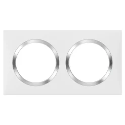Plaque de finition 2 postes Legrand Dooxie 6 008 42 coloris blanc mat avec bague effet chrome l.158 x P.10 x H.87 mm