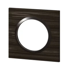Plaque de finition 1 poste Legrand Dooxie 6 008 81 coloris bois ébène avec bague noire brillante l.87 x P.10 x H.87 mm