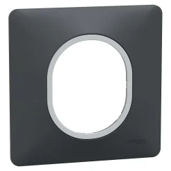 Plaque de finition 1 poste Schneider Electric Ovalis S340702G coloris anthracite avec liseré argent chromé l.87 x P.10 x H.87 mm