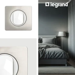 Plaque de finition 1 poste Legrand Céliane CP1721 coloris aluminium satiné l.90 x P.9 x H.82 mm