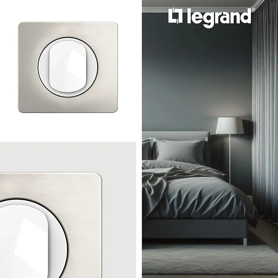 Plaque de finition 1 poste Legrand Céliane CP1721 coloris aluminium satiné l.90 x P.9 x H.82 mm
