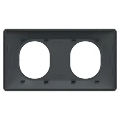 Plaque de finition 2 postes Schneider Electric Ovalis S340704E coloris anthracite avec liseré laiton l.158 x P.10 x H.87 mm