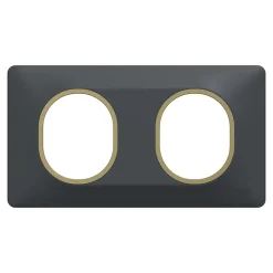 Plaque de finition 2 postes Schneider Electric Ovalis S340704E coloris anthracite avec liseré laiton l.158 x P.10 x H.87 mm