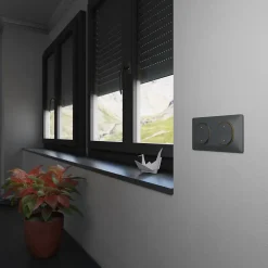 Plaque de finition 2 postes Schneider Electric Ovalis S340704E coloris anthracite avec liseré laiton l.158 x P.10 x H.87 mm