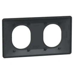 Plaque de finition 2 postes Schneider Electric Ovalis S340704E coloris anthracite avec liseré laiton l.158 x P.10 x H.87 mm
