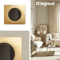 Plaque de finition 1 poste Legrand Céliane CP1221 coloris laiton satiné l.90 x P.9 x H.82 mm